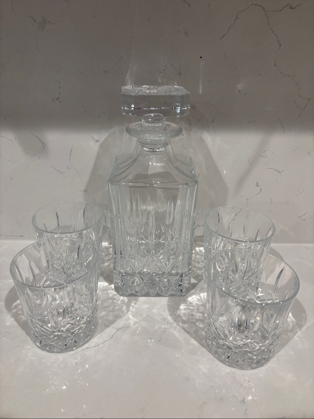 Crystal Decanter and 4 Glass Tumbler Set - Clear